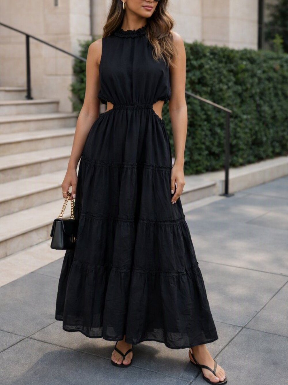 &Merci Elegant Sleeveless Cutout Black Maxi Dress